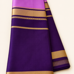 Semi Mysore Crepe Lavender And Purple 4 line border