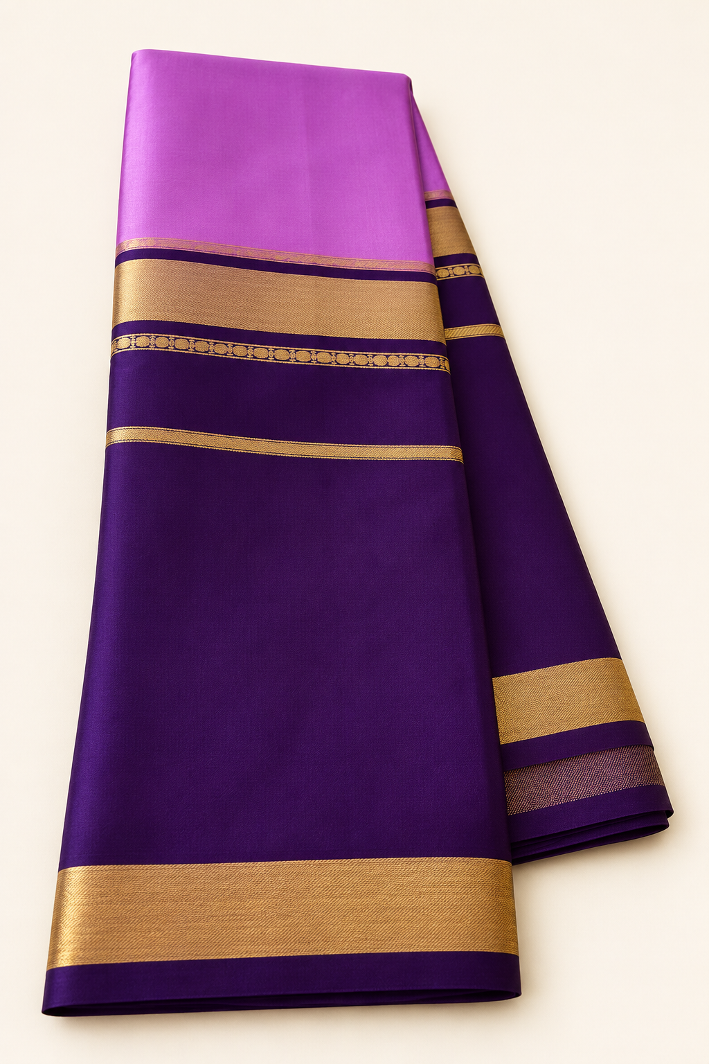 Semi Mysore Crepe Lavender And Purple 4 line border