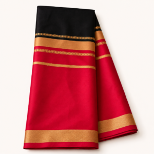 Semi Mysore Crepe Red And Black 4 line border