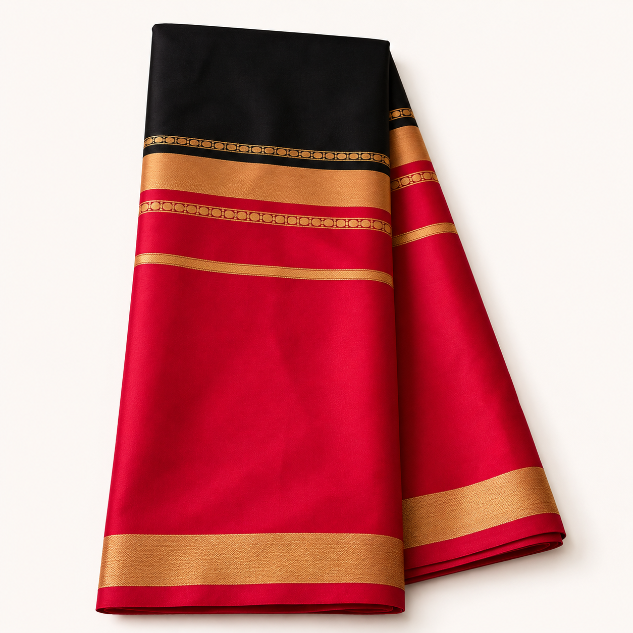 Semi Mysore Crepe Red And Black 4 line border
