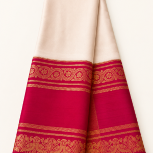 Semi Mysore Crepe White and Red