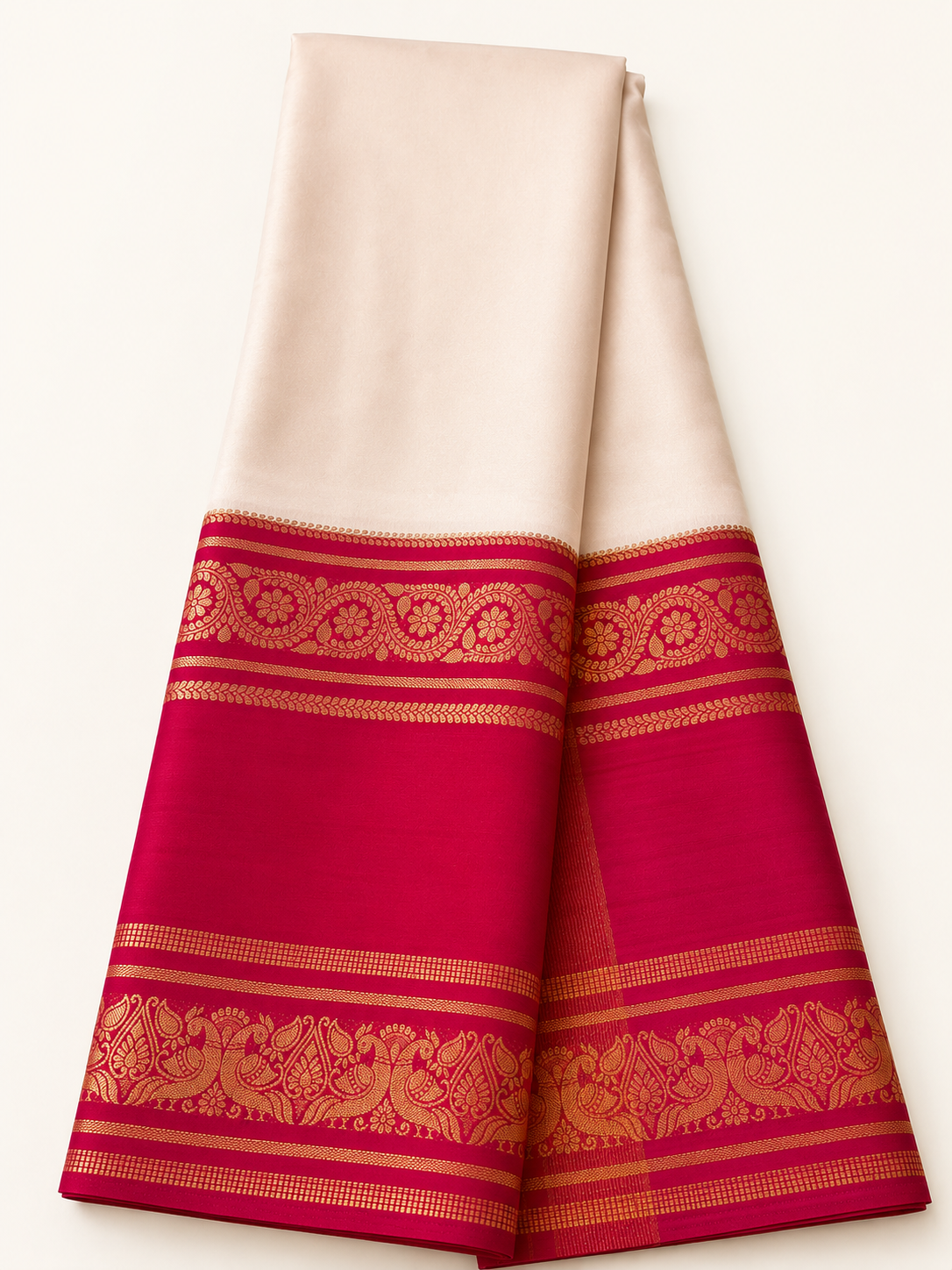 Semi Mysore Crepe White and Red