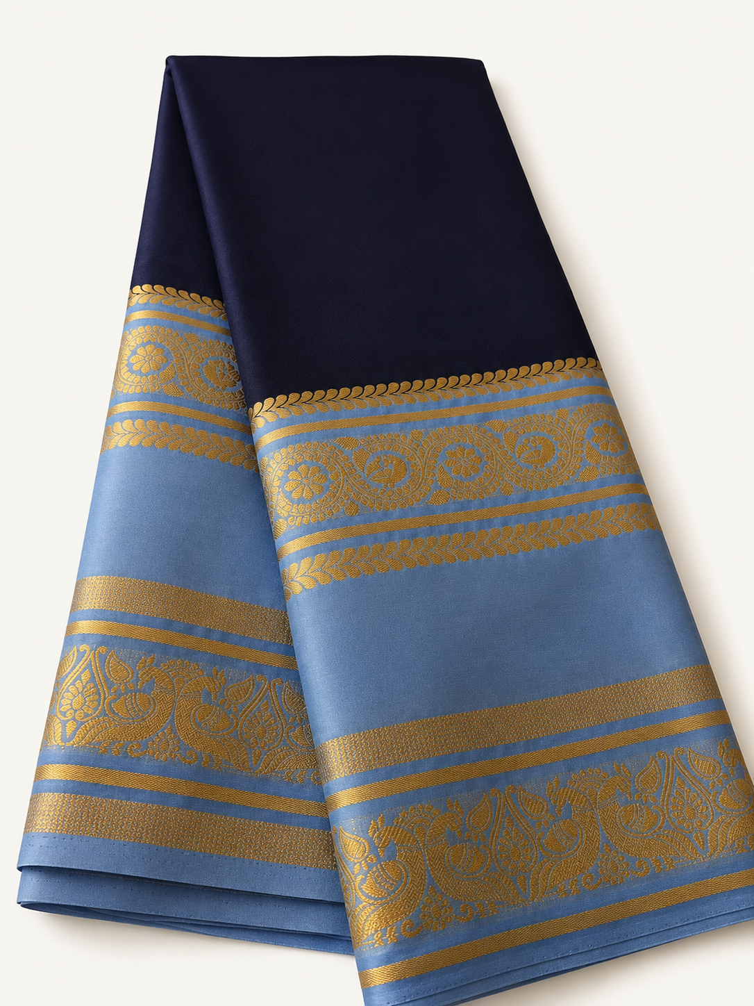 Semi Mysore Crepe Red And Black 4 line border