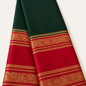 Semi Mysore Crepe Green and Red