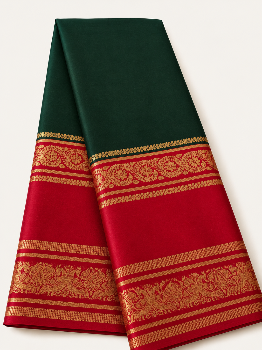 Semi Mysore Crepe Green and Red