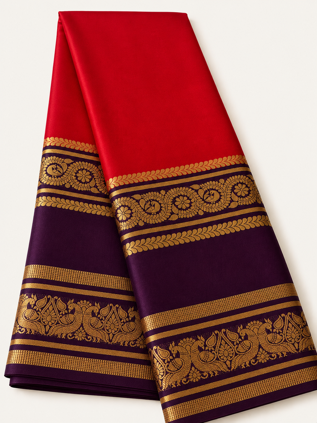 Semi Mysore Crepe Red