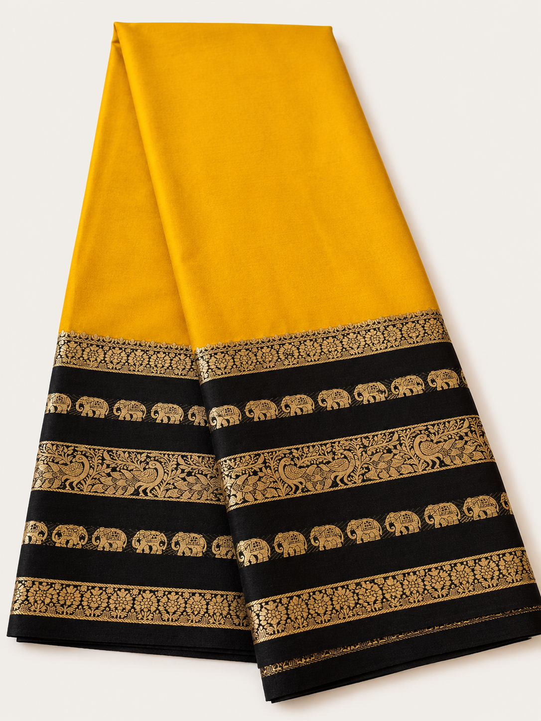 Semi Mysore Crepe Yellow and Black