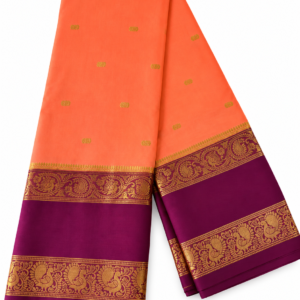 Semi Mysore Crepe Saree Gold Zari Double Bentex Border, Contrast Pallu