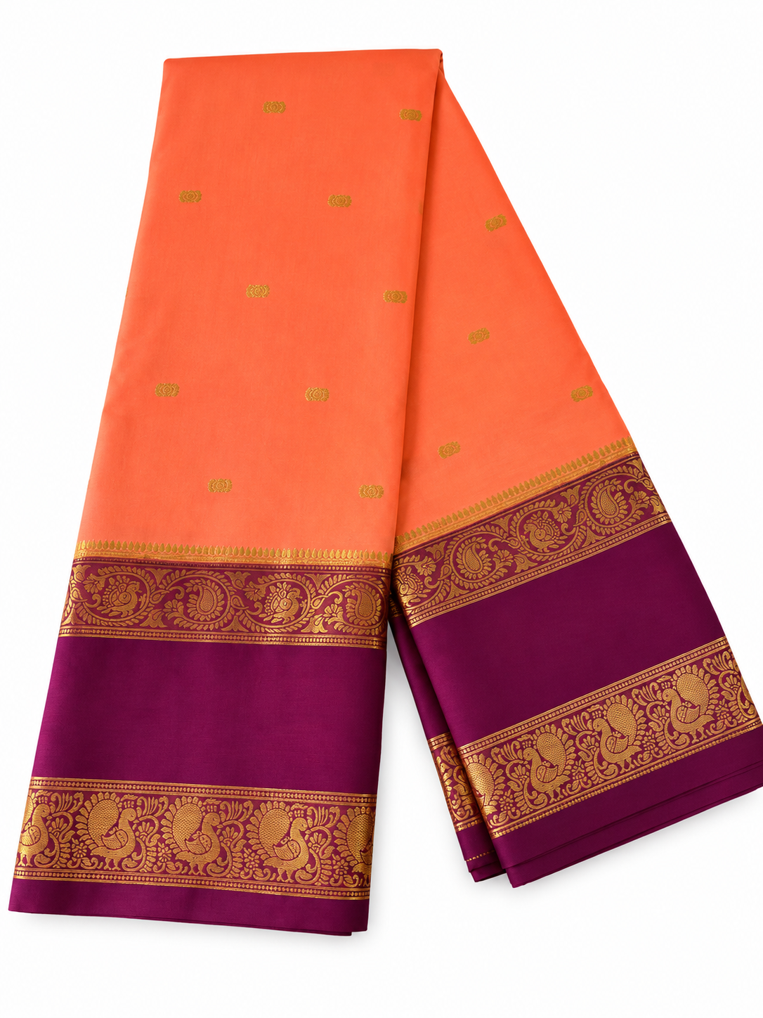 Semi Mysore Crepe Saree Gold Zari Double Bentex Border, Contrast Pallu